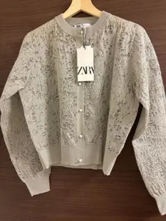 【新品・未使用】ZARA メタリックスレッド　ジャガードニット　カーディガン　L