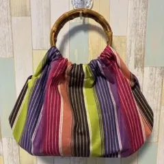リンググラニーバッグ バンブー ストライプ ピンク系 アフリカ布風