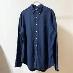 90’s Ralph Lauren シルクリネン 長袖BDシャツ ネイビー