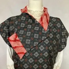着物リメイク//大島紬//チュニック首巻付きNO332