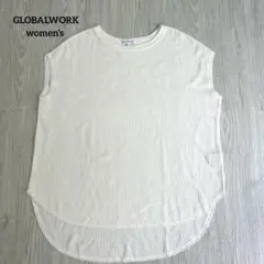 【グローバルワーク】ワッフル サーマル フレンチスリーブ ノースリーブ 白T