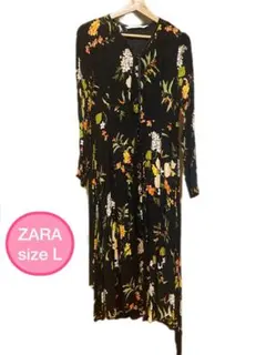 ZARA 花柄 ロングワンピース Lサイズ