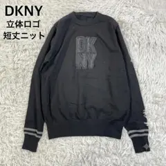 DKNY 立体ロゴ ニット 黒 レーヨン混 3D 短丈 Y2K S-M