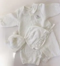 ホワイト ベビードレス1点と帽子2点 セット