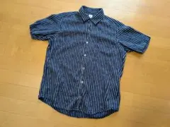 TAKEO KIKUCHI タケオキクチ 半袖ストライプシャツ ネイビー Sのサムネイル