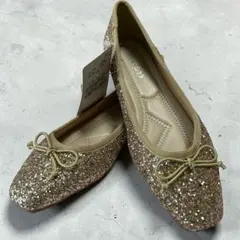 しまむら　CLOSSHIグリッター バレエシューズ　ピンクゴールド　Mサイズ