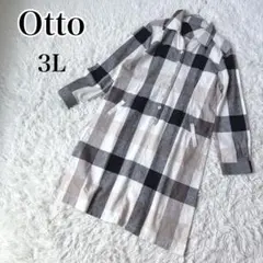 미사용 級✨オットー ブロックチェック柄シャツ 원피스 リネン混 シェルボタン