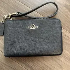 COACH コーチ ネイビー レザーポーチ ハンドストラップ付き