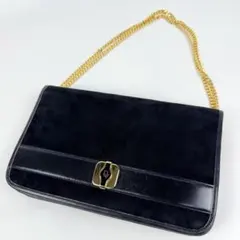 クリスチャンディオール チェーン ショルダーバッグ スエード ロゴ金具 ネイビー