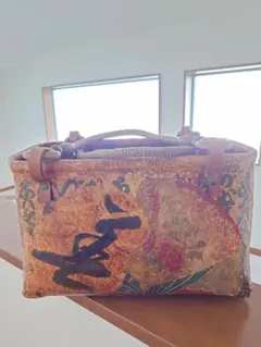 一閑張り かごバッグ 和紙×古文書風 和モダン 一点物