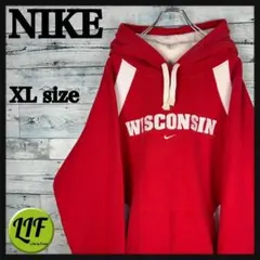 ナイキ 刺繍センターロゴ スウェットパーカー 赤白 XL 4576