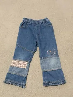 デニムパンツ　刺繍　パッチワーク