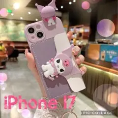 送料無料　クロミちゃんポーチ風ショルダーケース パープル iPhone 17