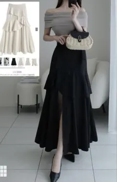 GRL アシンメトリーラッフルスリットスカート[ask137]