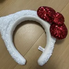 USJ公式 ハローキティ カチューシャ スパンコール 白×赤リボン