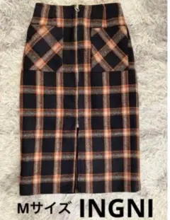 【新品未使用】 INGNI 人気チェック柄 スカート M ネイビー×オレンジ