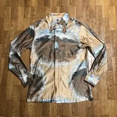 70〜80s KENNINGTON プリント ポリ 長袖シャツ 総柄 アート