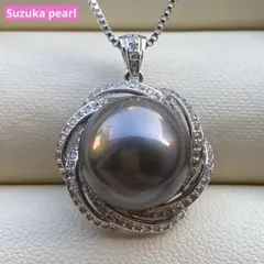 本真珠 南洋黒蝶真珠ネックレストップ テリ抜群13.5mmグリーンPT1054