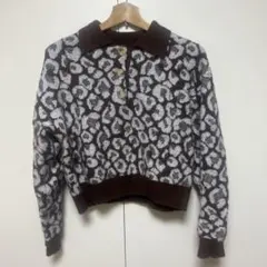 ZARA ニット ポロシャツ M レオパード柄 ブラウン セーター
