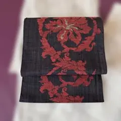 お値引き中　名古屋帯 紬　落款 いづくら 花唐草 濃紺 8800円→のサムネイル