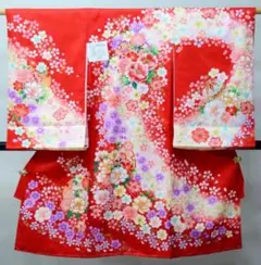 お宮参り 産着 のしめ 女児 正絹 赤色 綸子地 金刺繍 祝着 初着 一つ身