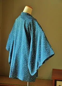 羽織　正絹　ダークダックブルー　小さい三角柄　着物　レトロ