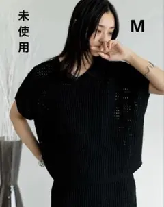 前後2WAYメッシュニットトップス　ブラック　M