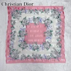 Christian Dior ディオール シルク スカーフ 花柄 ピンク 美品