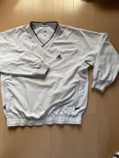 adidas ゴルフ プルオーバー M オフホワイト Vネック 長袖 ロゴ入り