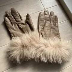 レザー ファー付き手袋 ベージュ