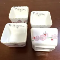 深川製 有田焼 小鉢 角鉢 4客 梅柄 金彩 美品