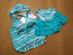 ボーダー柄セパレート仕様＆4点セット×青系☆水着【XL】