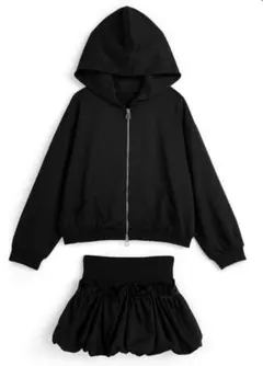 grl ダブルジップパーカー×バルーンミニスカートスウェットセットアップ