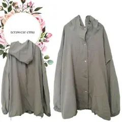 【terawear emu】フード付パーカージャケット前ボタン【4L】グリーン系