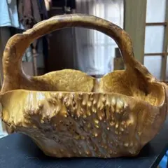 天然木 くり抜きかご　手付き 菓子器 木工芸品