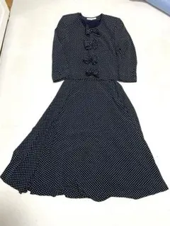 インゲボルグ　ネイビー水玉上下セット