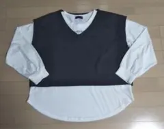 ★【Lovetoxic】ベストレイヤード長袖Ｔシャツ ホワイト・グレーＬサイズ★