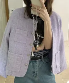 ☆新品☆ノーカラー ツイードジャケット
