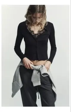 完売品⭐︎ZARA コンビネーションレーストップジャケット M ブラック