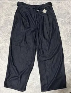 GU ライトデニム ベルテッドワイドパンツ XXL ネイビー