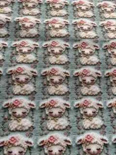 ‪ஐ‬⋆*刺繍ヒツジ 2 3Dプリント 生地ダブル幅 約45×145