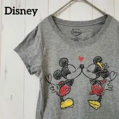 Disney【L】ミッキー ミニー Tシャツ グレー クルーネック 可愛い♥️