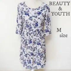 【BEAUTY&YOUTH】カラーフラワーギャザー七分袖ワンピース 灰 Mのサムネイル