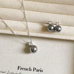 パール ピアス ネックレス シルバー カジュアル 入学式 上品 グレー シンプル
