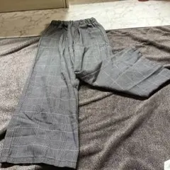 チェック柄ワイドパンツ（ブラック/ホワイト）130cm