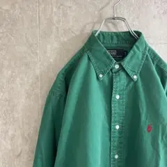 ポロバイラルフローレン BD 長袖シャツグリーンLオーバーサイズロゴ刺繍