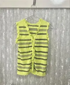 Ray Beamsライムグリーン ニットベスト　ボーダー　春夏服　カラーベスト