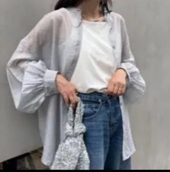 CIAOPANIC TYPYシアーバンドカラーシャツ グレー