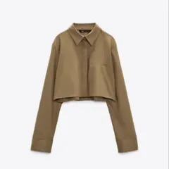 ZARA ブラウン クロップド丈長袖シャツジャケット