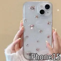 iPhone15 ケース クリア ストーン キラキラ ピンク 韓国